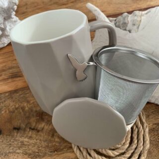 Kräuterteetasse „COLIBRI“ Porzellan mit Relief SAND